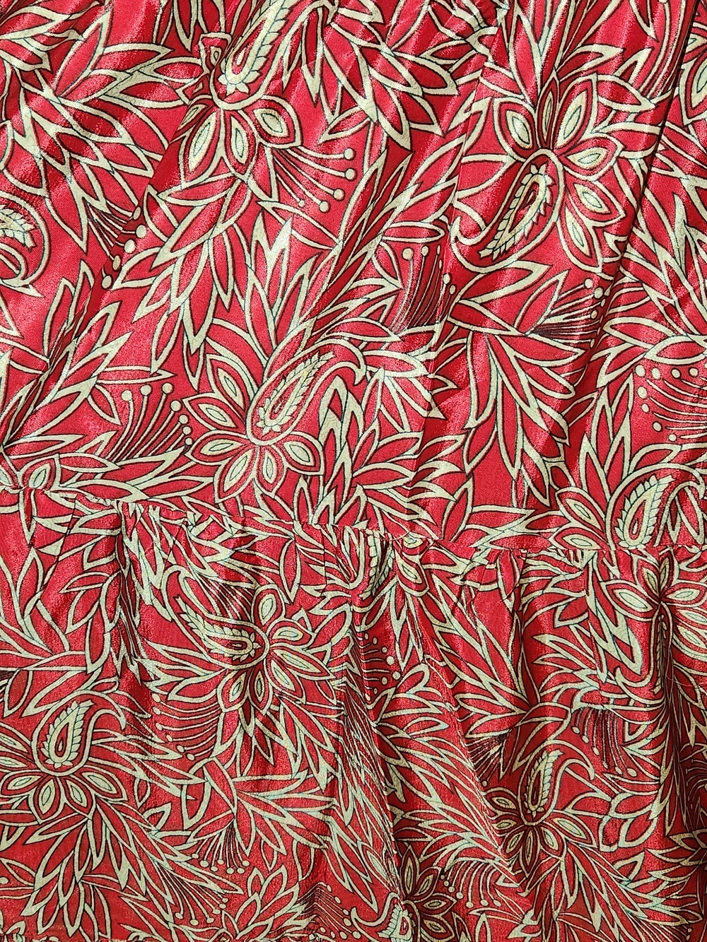 White Waves Boho Red Floral Tiered Maxi Skirt - Picture 4 of 8